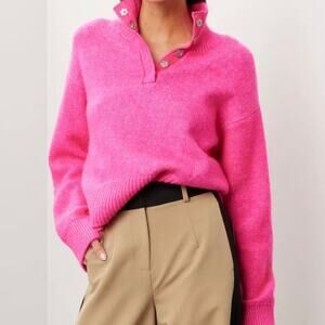 525 America Women's Taylor Chunk Knit Pullover Sweater XS Bright Pink